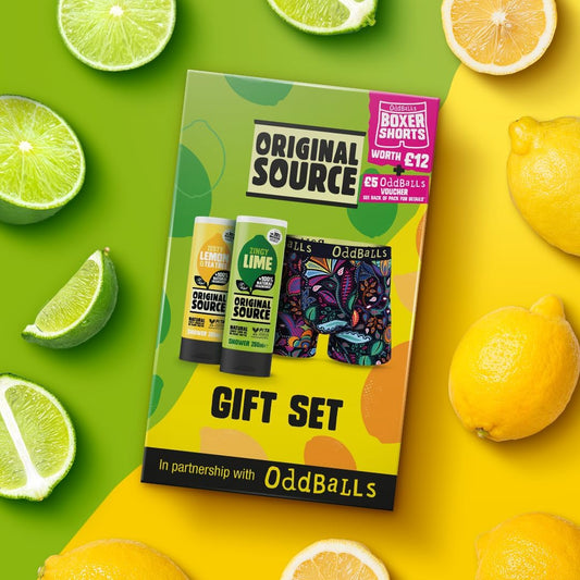 Original Source X Oddballs Gift Set, Lime Shower Gel, Lemon & Tea Tree Shower Gel, Oddballs Boxers, Gifts For Men, Birthday Gift, 100 Percent Natural Fragrance, Vegan, Cruelty Free