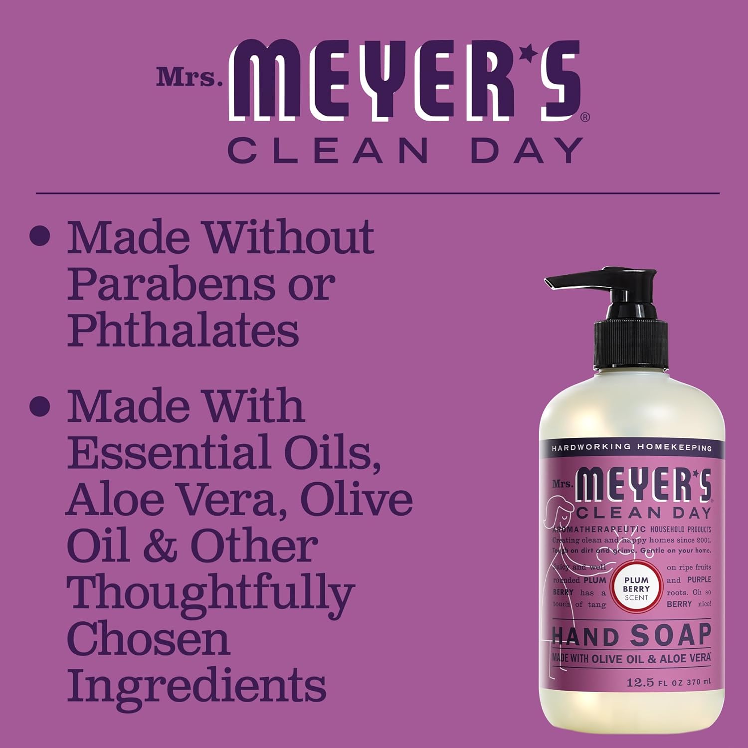 MRS. MEYER'S CLEAN DAY Liquid Hand Soap, Cruelty Free and Biodegradable Hand Wash Formula Made with Essential Oils, Plum Berry Scent, 12.5 oz - Pack of 6 : Beauty & Personal Care