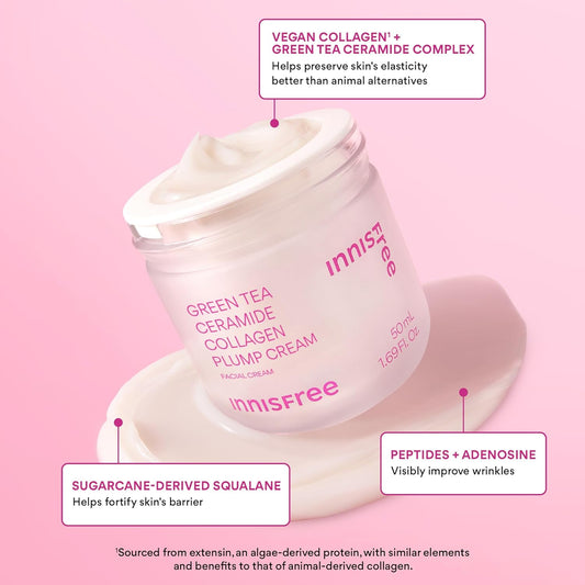 Innisfree Green Tea Ceramide Collagen Plump Cream, Korean Face Moisturizer For A Youthful Glow