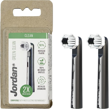 Jordan® Green Clean Replacement Electric Toothbrush Heads | Green Clean Sustainable Electric Toothbrush Heads | Oral B Compatible | Pack Of 2
