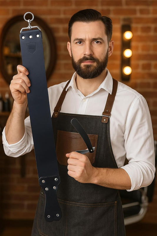 Parker Handmade Latigo Leather Strop For Straight Razor & Knife Sharpening – Usa Made, Paddle Handle W/Brass Chicago Screws, Twin Canvas & Leather Straps (3" × 27") (Black)
