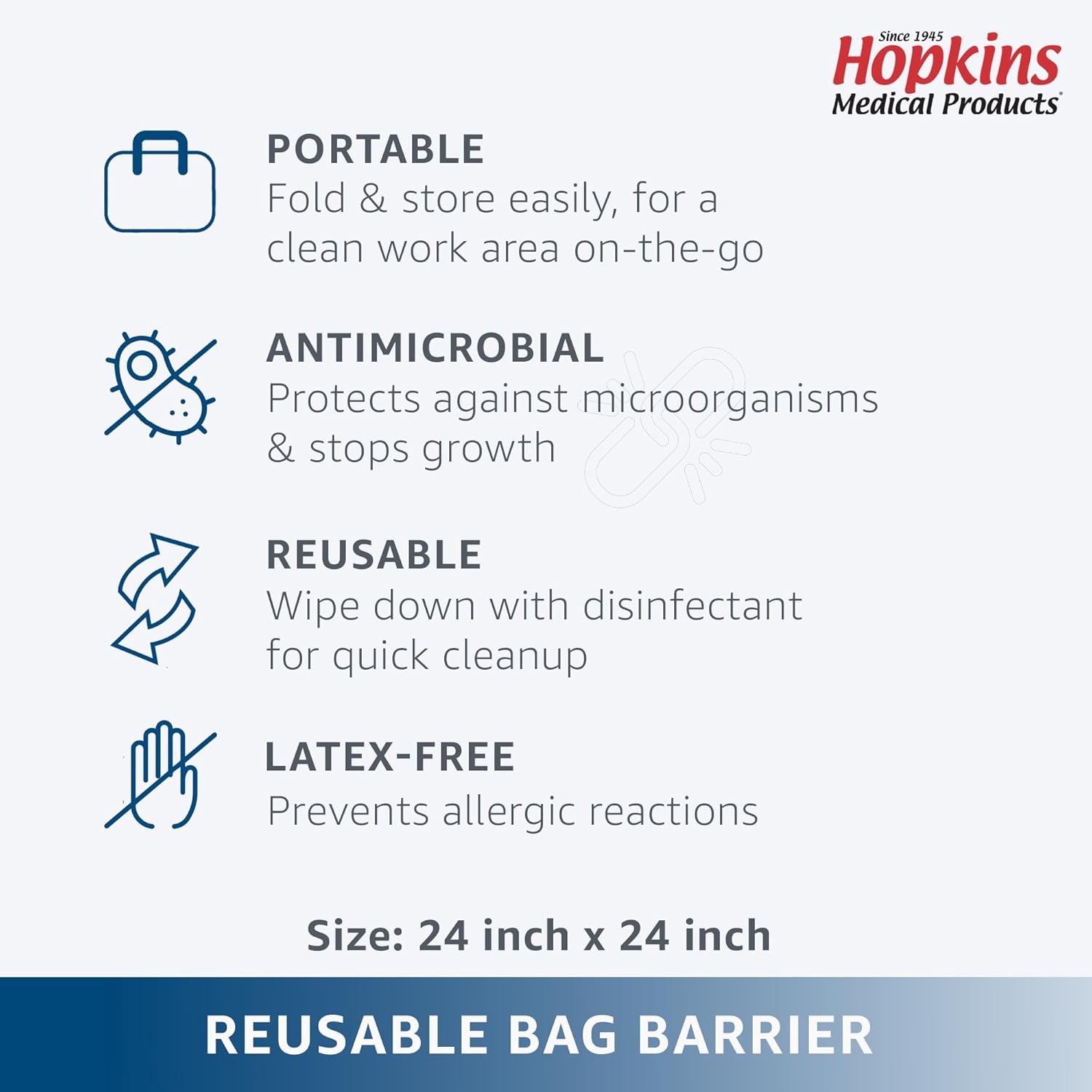 Hopkins Medical Products Hopkins Reusable Antimicrobial Bag Barrier, Home Healthcare, 24 Inch X 24 Inch : Health & Household