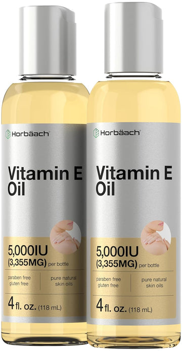 Horbäach Vitamin E Oil | 5000 Iu | 8 Oz (2 X 4Oz) Value Pack | For Skin, Hair, Face & Body | Vegetarian, Non-Gmo, And Gluten Free Formula