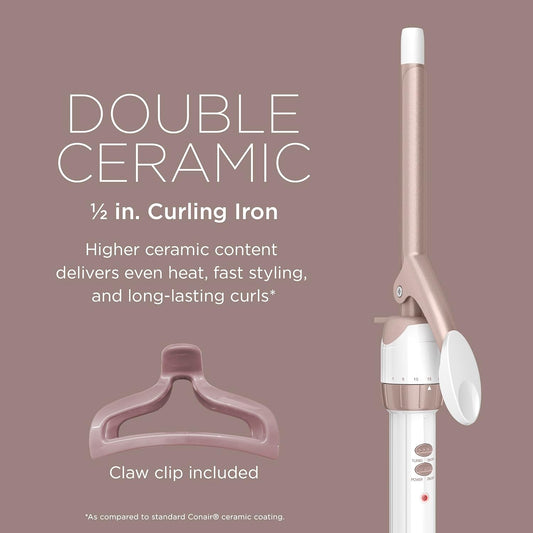 Conair Double Ceramic 1 ½-Inch Curling Iron With Claw Clip, 1.5-Inch Barrel Creates Soft Waves, Hair Waver For Use On Medium And Long Hair, White