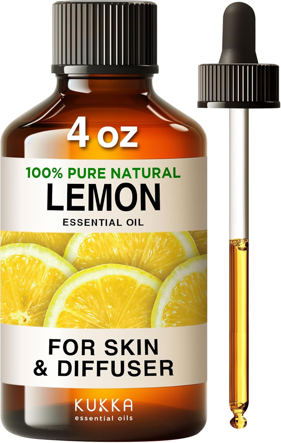 Kukka Lemon Essential Oil - Huge 4 Fl Oz - 100% Pure Natural Lemon Oil For Skin Cleaning Diffuser & Diy - Natural Lemon Essence Oil For Aromatherapy Soap Making Scent & More