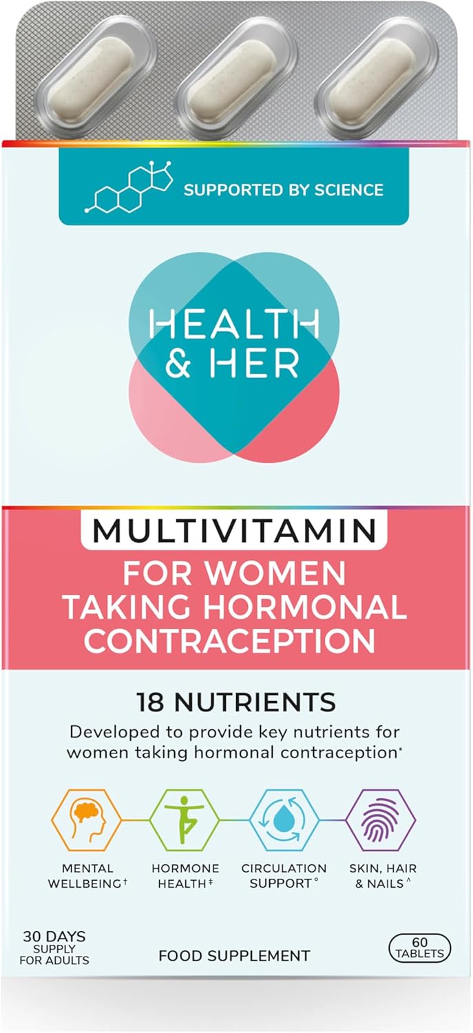 Health & Her Multivitamin Supplement For Women Taking Hormonal Contraception - Nutrition Support For Women & Teen Girls On The Pill - 3 Month Supply, 180 Tablets - Vegetarian & Gluten Free