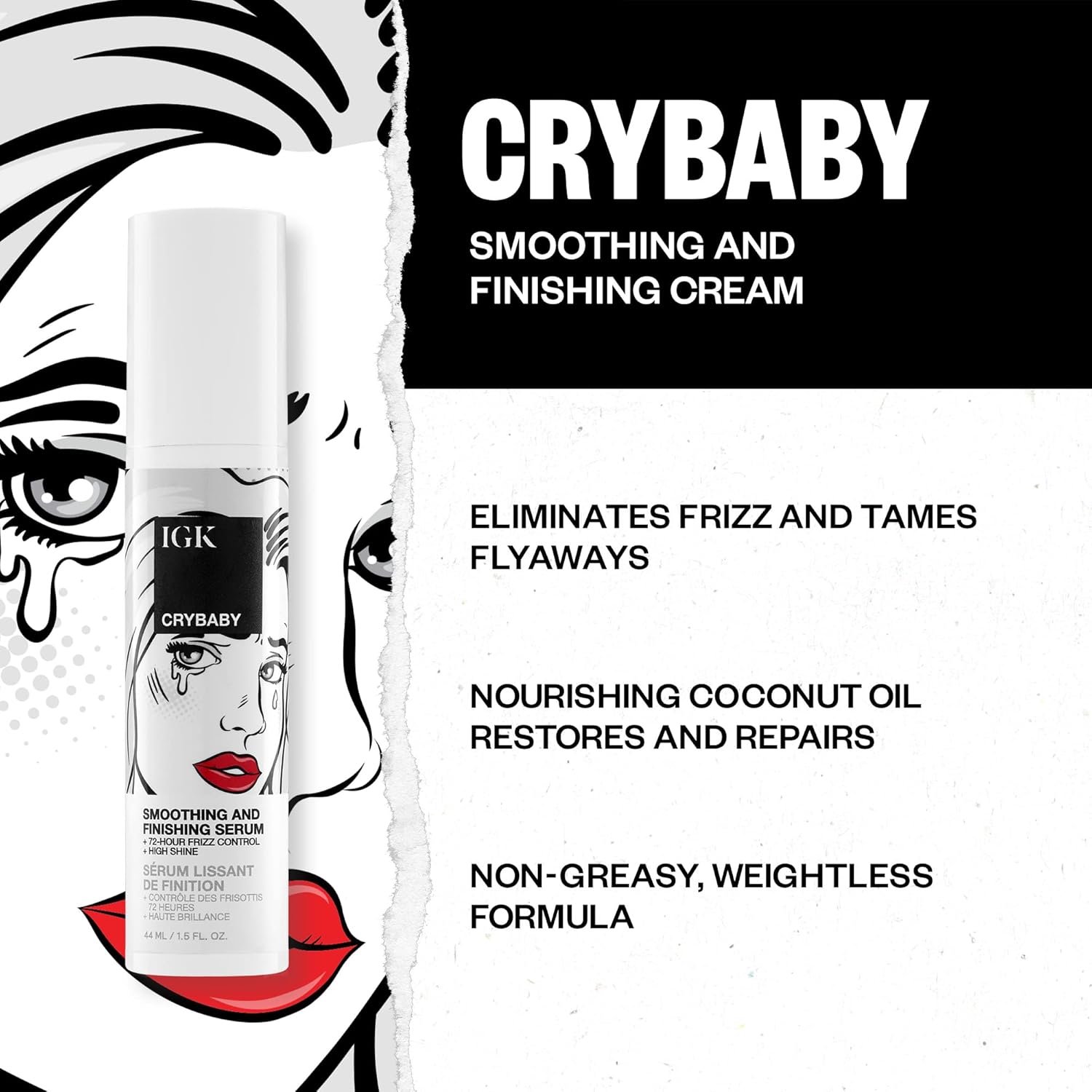 Igk Crybaby Smoothing & Finishing Serum | High Shine + Frizz Control + Lightweight | Vegan + Cruelty Free | 1.5 Oz : Beauty & Personal Care