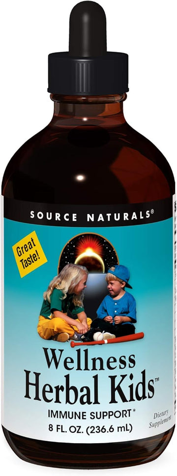 Source Naturals Wellness Herbal Kids, for Immune System Support - Contains Echinacea, Yin Chiao, Elderberry, & More - 8