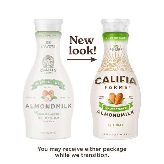 Califia Farms - Unsweetened Almond Milk, 48 Oz, Dairy Free, Vegan, Plant Based, Keto, Vegan, Gluten Free, Non Gmo, Sugar Free, High Calcium, Smoothie