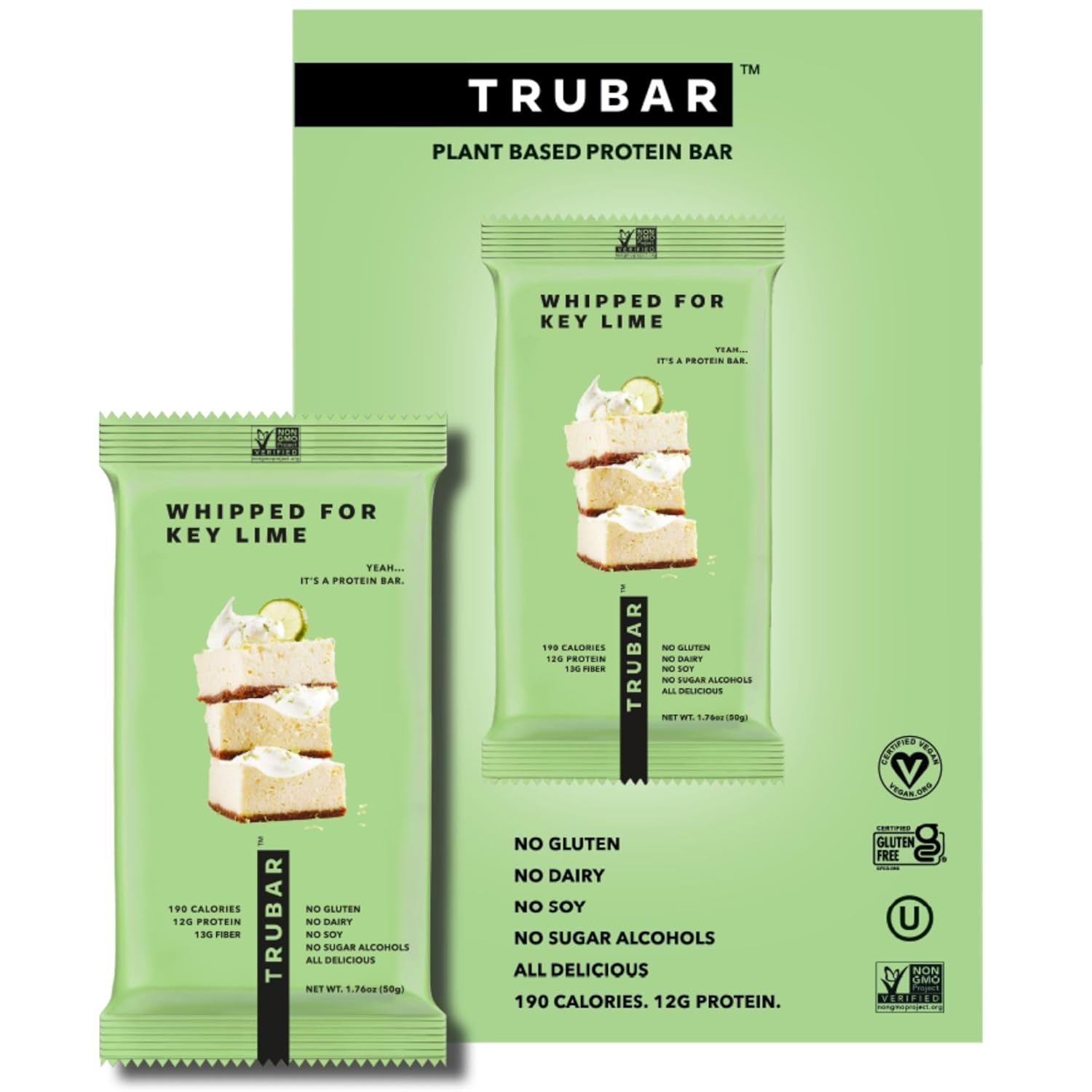 Trubar Vegan Protein Bar, Whipped For Key Lime, Gluten Free, Plant Based Protein, Dairy Free, Non Gmo, Soy Free, No Sugar Alcohols, 12G Protein, 12G Fiber, 23G Carb, On The Go Snack Bars, 12 Ct