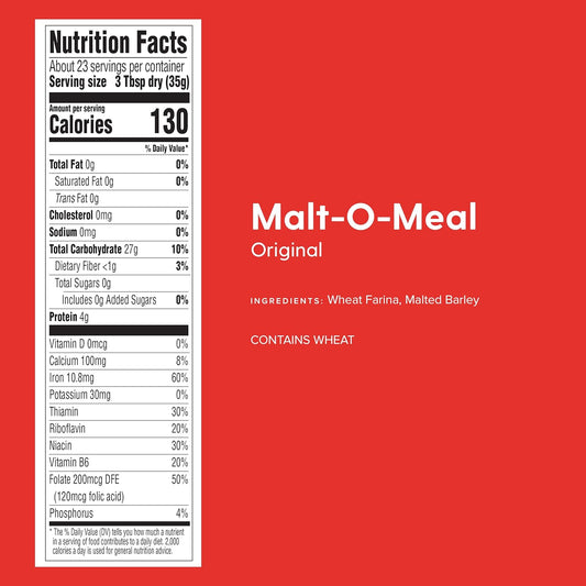 Malt-O-Meal, Original Malt-O-Meal Hot Breakfast Cereal, Quick Cooking, 28 Ounce Box (Pack of 4)