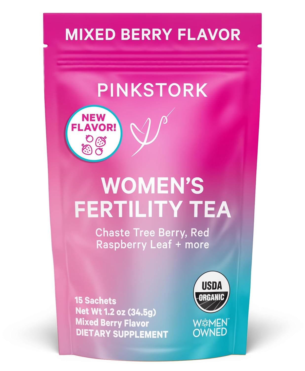 Pink Stork Organic Fertility Tea for Women with Chaste Tree Berries (Vitex) to Support Conception for Her - Hormone Balance with Mint and Red Raspberry Leaf, 15 Sachets