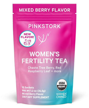 Pink Stork Organic Fertility Tea for Women with Chaste Tree Berries (Vitex) to Support Conception for Her - Hormone Balance with Mint and Red Raspberry Leaf, 15 Sachets