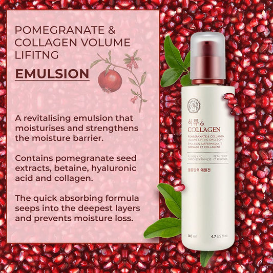 The Face Shop Pomegranate & Collagen Volume Lifting Emulsion | Deep Revitalizing Emulsion For Moisture Barrier Strengthening | Plump & Smoothen Your Skin, 4.7 Fl Oz