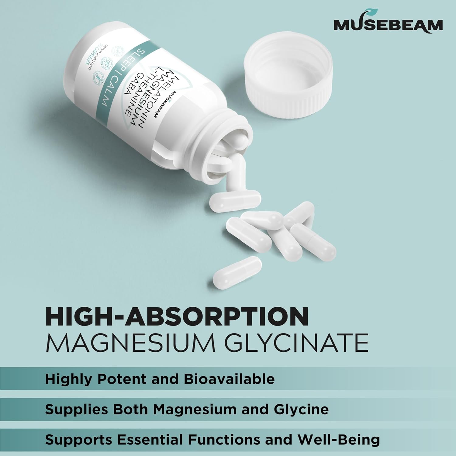 Musebeam Magnesium Glycinate 275Mg Melatonin 5Mg L-Theanine 200Mg Gaba 100Mg Capsules - Full Rest Nighttime Bedtime Support Supplement For Men Women - Vegan Sugar-Free Gluten-Free : Health & Household