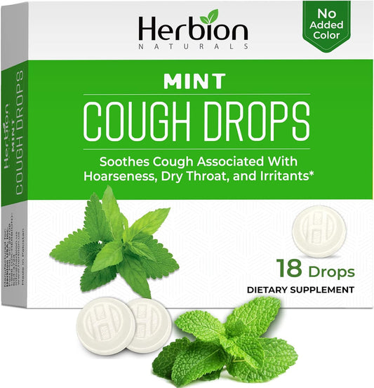 Herbion Naturals Cough Drops with Natural Mint Flavor, 18 Ct - Soothes Sore Throat & Dry Mouth - for Adults, Children 6 Years and Above (Pack of 6, 108 Lozenges)