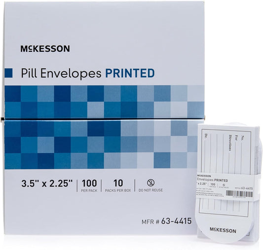 McKesson Pill Envelopes, Moisture Seal, Imprinted, Heavyweight, 3.5 in x 2.25 in, 100 Count, 10 Packs, 1000 Total