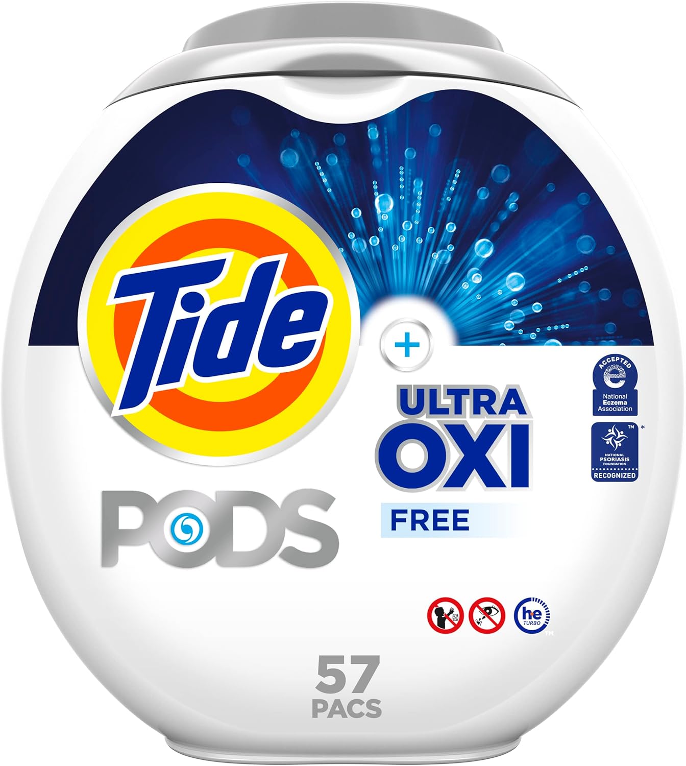 Tide Pods Ultra Oxi Free Laundry Detergent Pacs, National Eczema Association And National Psoriasis Foundation Recommended, 57 Count