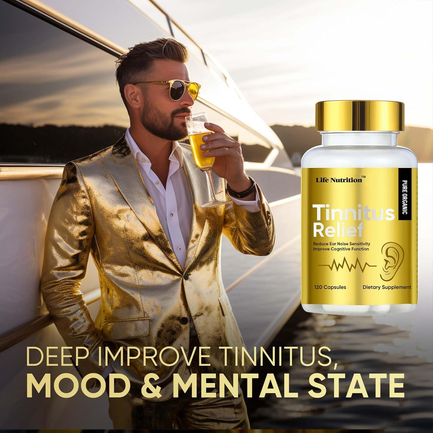 Life Nutrition 120 Capsules Tinnitus Relief For Ringing Ears, Ear Health Vitamins Supports Hearing Loss And Reduces Ringing In The Ears For Men & Women