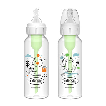 Dr. Brown'S Natural Flow Anti-Colic Options+ Narrow Baby Bottle, Pig & Frog, 8 Oz/250 Ml, With Level 1 Slow Flow Nipple, Bpa Free, 0M+, 2-Pack