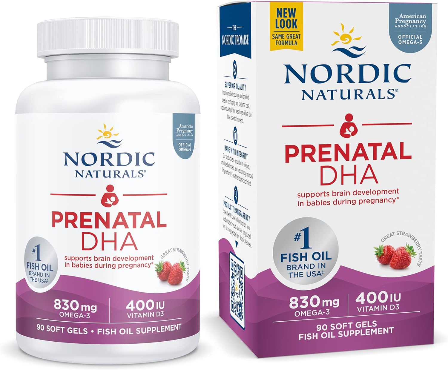 Nordic Naturals Prenatal DHA, Strawberry - 90 Soft Gels - 830 mg Omega