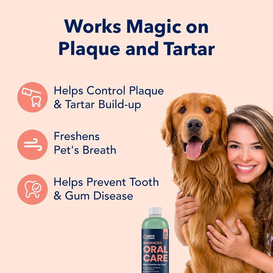 Vets Preferred Oral Care Water Additive For Dogs - Healthy Mouth Dog Breath Freshener Mouthwash - Fights Bad Breath, Removes Plaque And Tartar - Prevents Gum Disease - Mild Mint Flavor