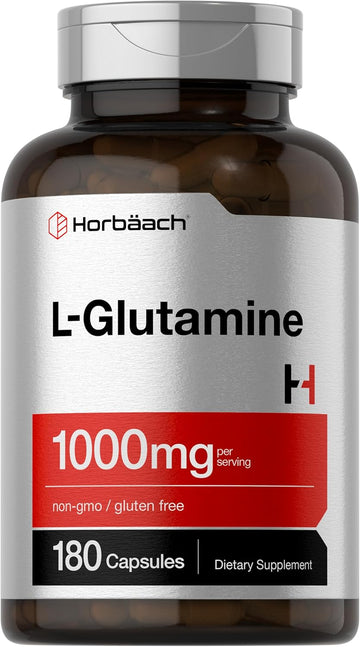 Horbäach L Glutamine Capsules | 1000Mg | 180 Count | Pre And Post Workout | Non-Gmo, Gluten Free Supplement