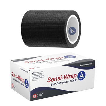 Dynarex 3213 Corporation Sensi-Wrap Self-Adherent Bandage Roll, Black, 3" X 5 Yard, Pack Of 24