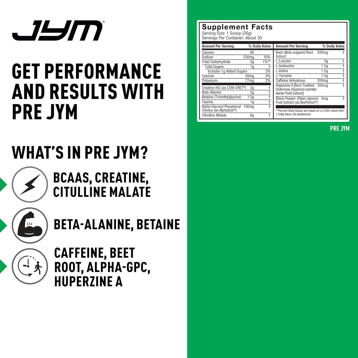 Jym Supplement Science Pre Jym Rainbow Sherbet Pre Workout Powder For Men & Women, Bcaas, Nootropics, Creatine Hci, Citrulline, Beta-Alanine, Betaine, Taurine, Huperzine, 30 Servings : Health & Household
