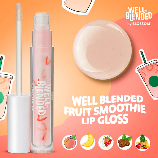 Blossom Lip Gloss Well Blended Fruit Flavored Smoothie Inspired Moisturizing Lip Care, Hydrating Lip Gloss With Wand Applicator, 0.10Oz, Strawberries 'N' Cream