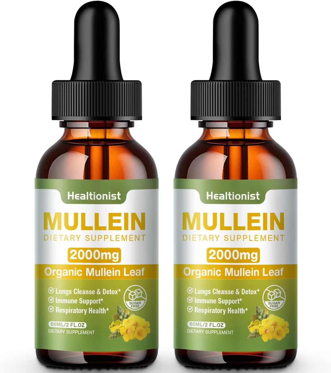 1 Pack Mullein Drops For Lungs - Leaf Extract Liquid - Powerful Mullein For Immune Support, Cleanse - Detox & Respiratory, Digestive System, Natural Herbal Supplement Tincture, Tea - 2 Fl Oz Vegan