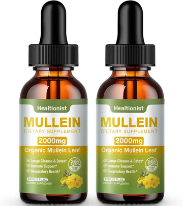 1 Pack Mullein Drops For Lungs - Leaf Extract Liquid - Powerful Mullein For Immune Support, Cleanse - Detox & Respiratory, Digestive System, Natural Herbal Supplement Tincture, Tea - 2 Fl Oz Vegan
