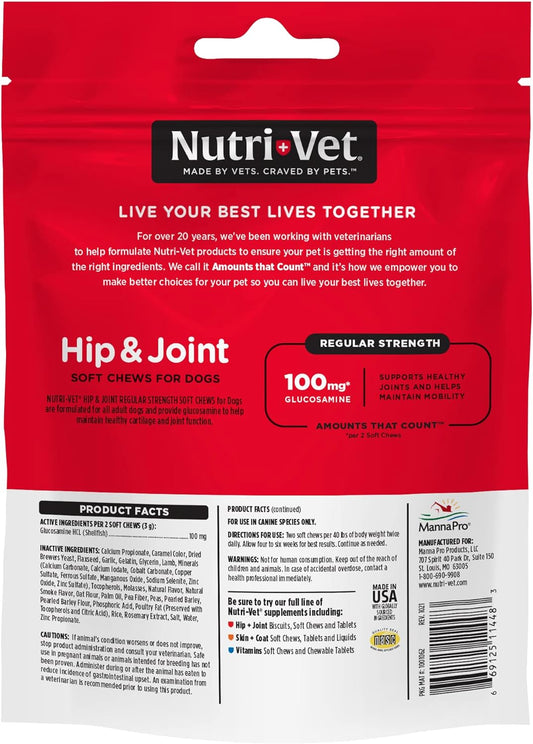 Nutri-Vet Hip & Joint Soft Chews For Dogs | Regular Strength | 60 count | 5.3 ounces