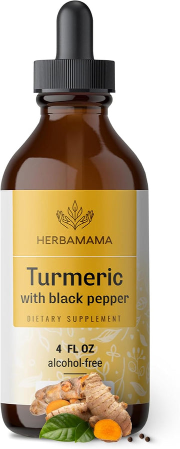 Herbamama Turmeric Drops - Vegan Turmeric Curcumin With Black Peppe Extract For Uric Acid & Digestive Support - Non-Gmo, Alcohol & Sugar-Free Liquid Antioxidant Supplement