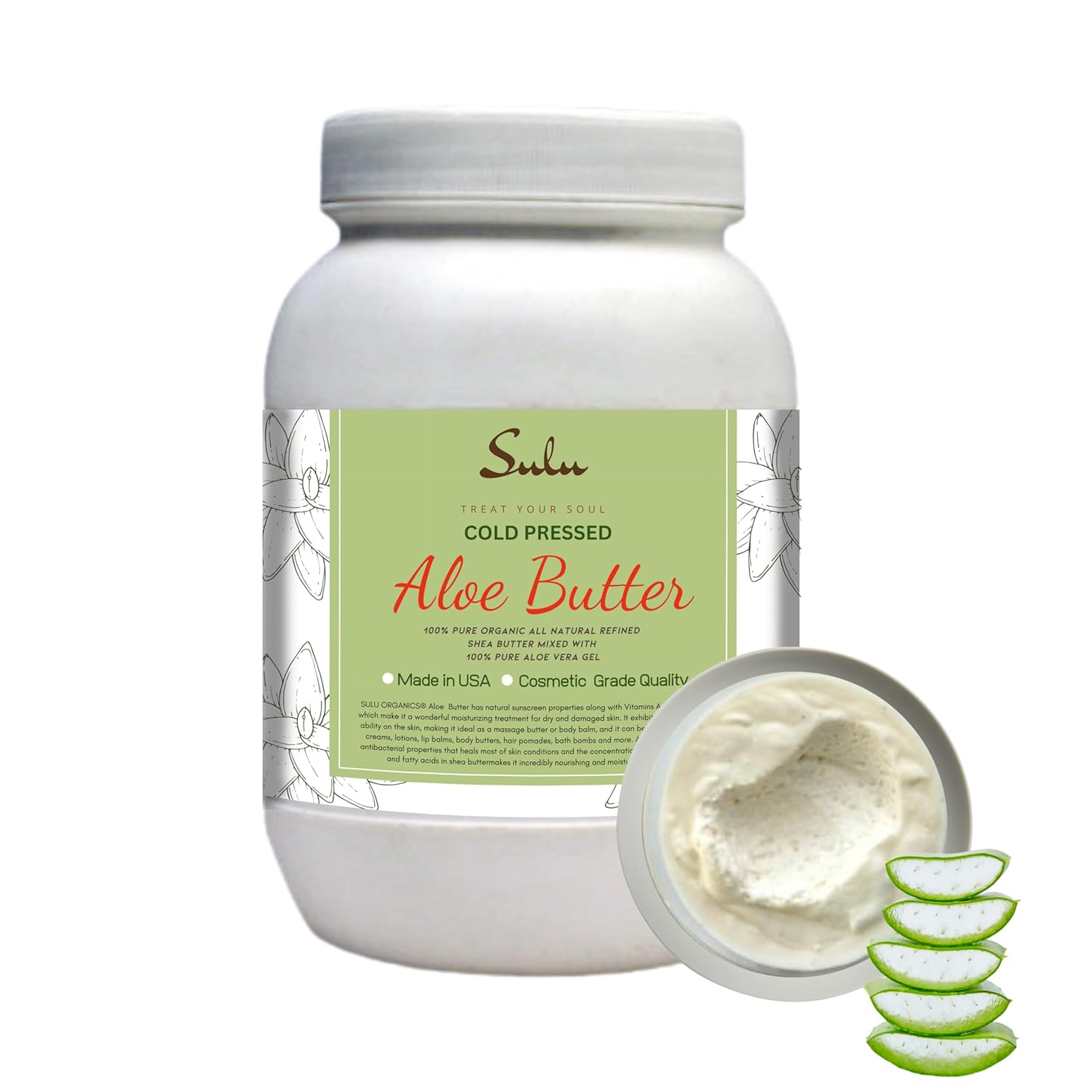 Sulu Organics Pure Cold Pressed Unrefined Aloe Vera Butter- 2 Lbs
