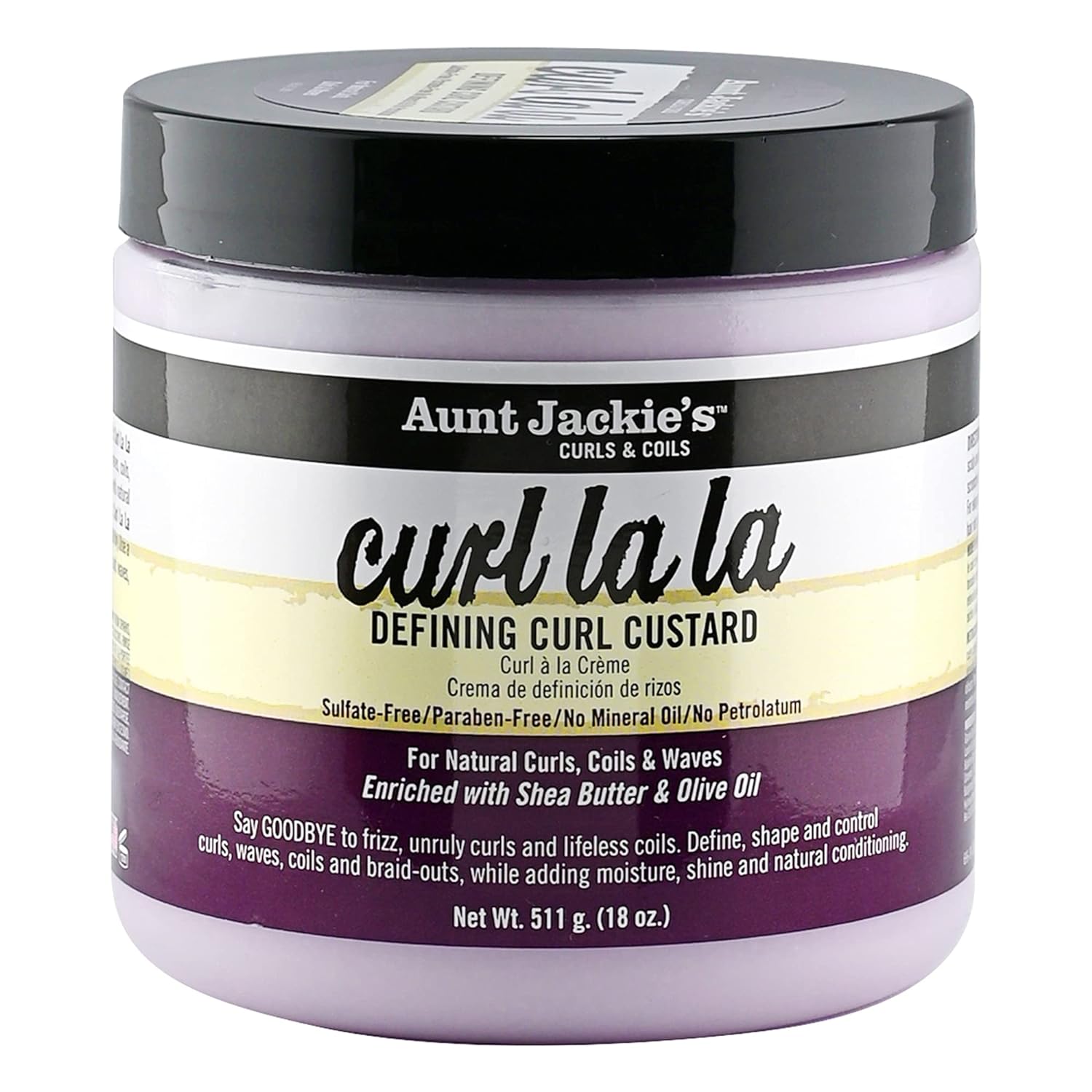 Aunt Jackie's Curls and Coils Curl La La Defining Curl Custard for Natural Hair Curls, Coils and Waves Enriched with shea Butter and Olive Oil, 18 oz