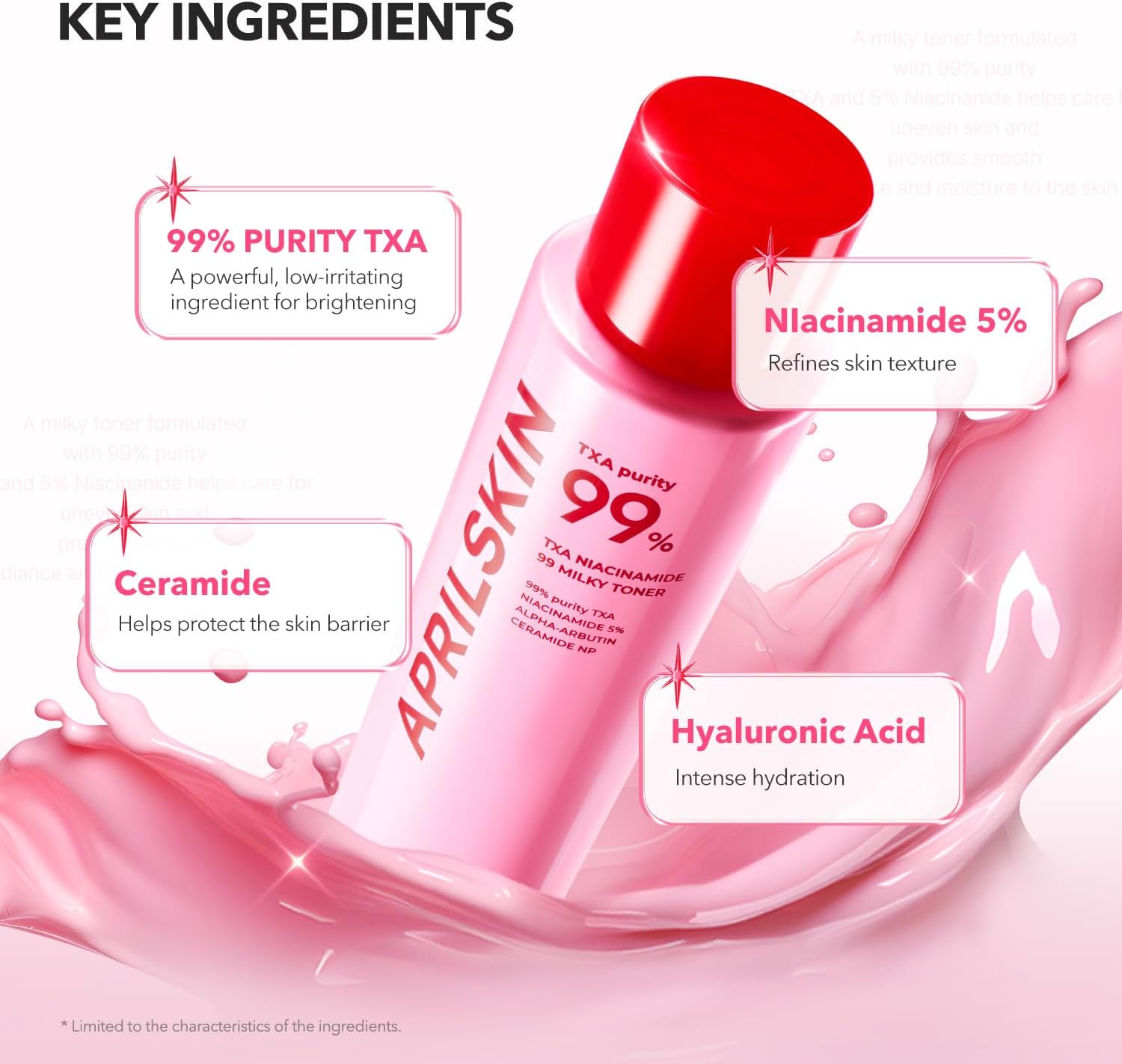 Aprilskin Txa+Niacinamide 99 Pink Milky Toner | 99% High-Purity Txa 3%+ Niacinamide 5% For Brightening | Highly Concentrated Cream Toner | Deep Moisturizing Formula For Dull Skin | 5.07 Fl.Oz. : Beauty & Personal Care