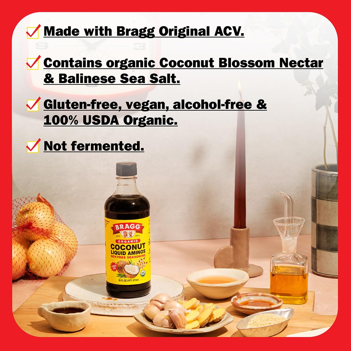 Bragg Organic Coconut Liquid Aminos Seasoning - 10 Fl Oz - Soy-Free Teriyaki Sauce Substitute - Perfect For Cooking At Home : Grocery & Gourmet Food