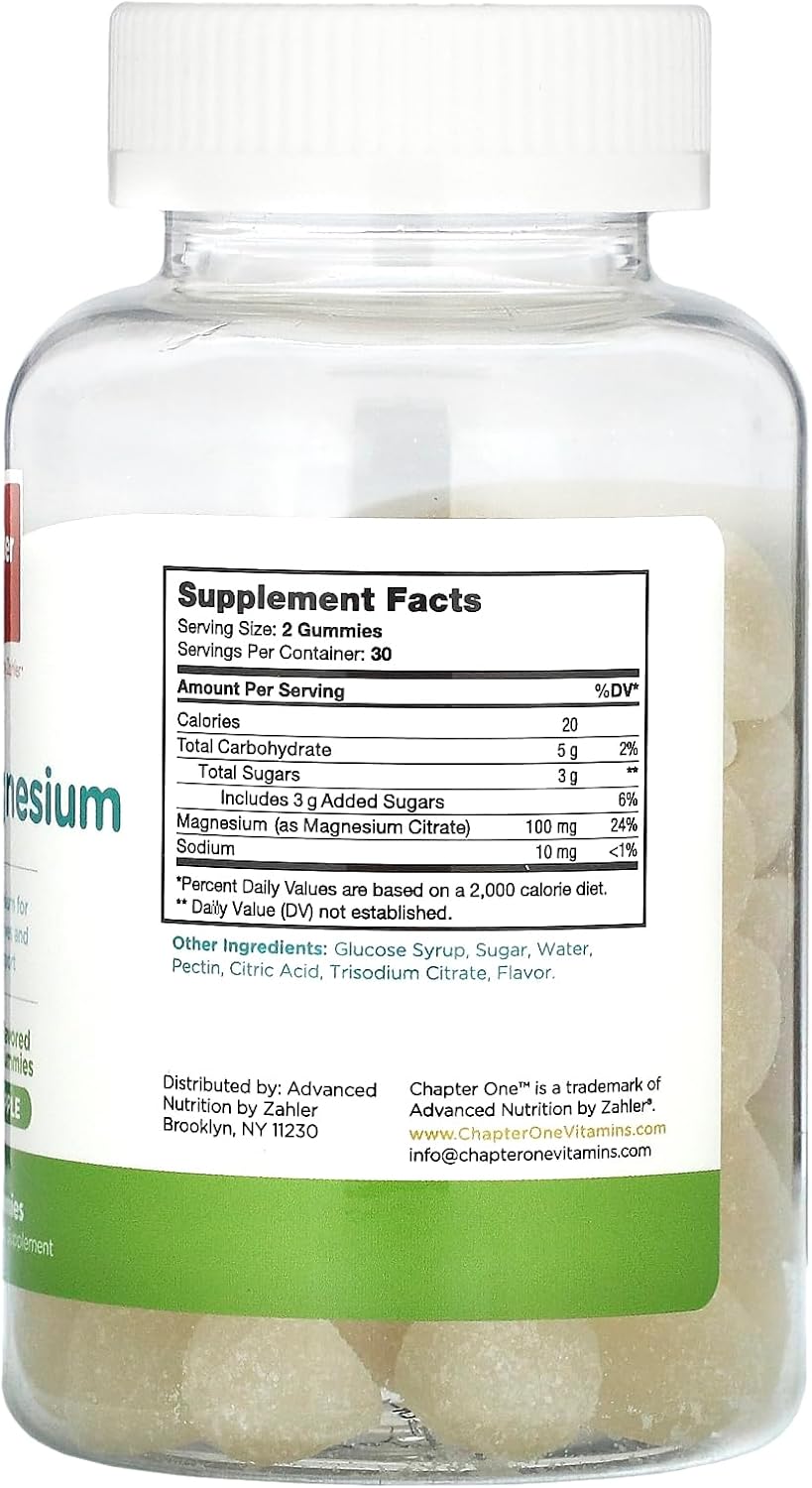 Chapter One Magnesium Gummies for Kids & Adults - Natural Calm Gummies - Calm Magnesium Citrate - Bone and Muscle Function Supplements for Kids & Adults - Mood Support, Kosher Apple Flavor (60) : Health & Household