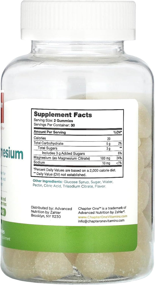 Chapter One Magnesium Gummies for Kids & Adults - Natural Calm Gummies - Calm Magnesium Citrate - Bone and Muscle Function Supplements for Kids & Adults - Mood Support, Kosher Apple Flavor (60) : Health & Household