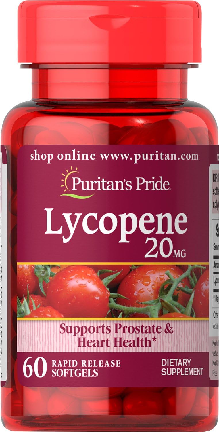 Puritan's Pride Lycopene Softgel 20 Mg, Promotes Prostate and Heart Health, 60 Count