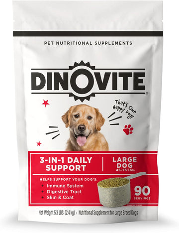 Dinovite Probiotics for Dogs – Promotes Healthy Skin & Coat with Omega 3 for Dogs, Tackles Hot Spots, Supports Digestion & Gut Health – 90 Day Supply for Large Dogs, 45+ lbs