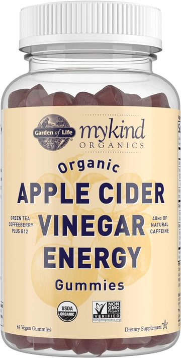 Garden of Life mykind Organics Apple Cider Vinegar Energy Gummies - USDA Organic ACV Gummy Vitamins for Energy with Vitamin B12, Coffeeberry, Green Tea - 63 Vegan Gummies for Mental Focus & Clarity