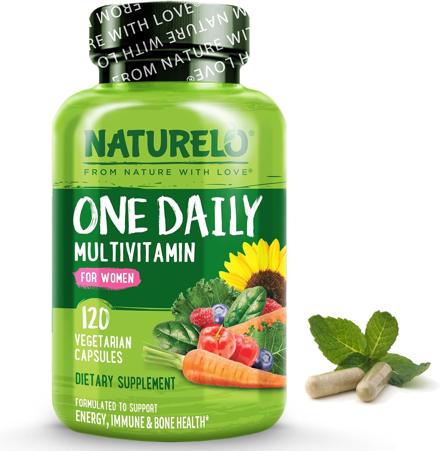 Naturelo One Daily Multivitamin For Women - Energy Support - Whole Food Supplement To Nourish Hair, Skin, Nails - Non-Gmo - No Soy - Gluten Free - 120 Capsules - 4 Month Supply