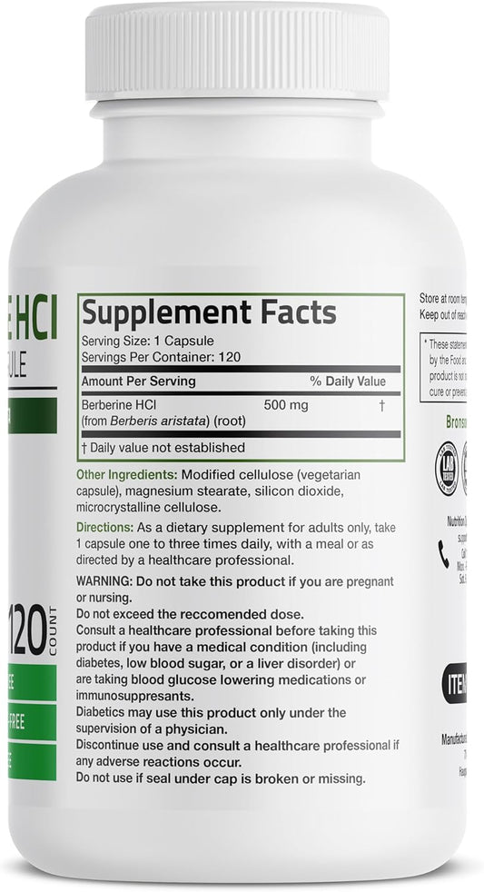Bronson Berberine As Berberine Hci Berberis Aristata 500Mg Per Vegetarian Capsule Non-Gmo, 120 Vegetarian Capsules