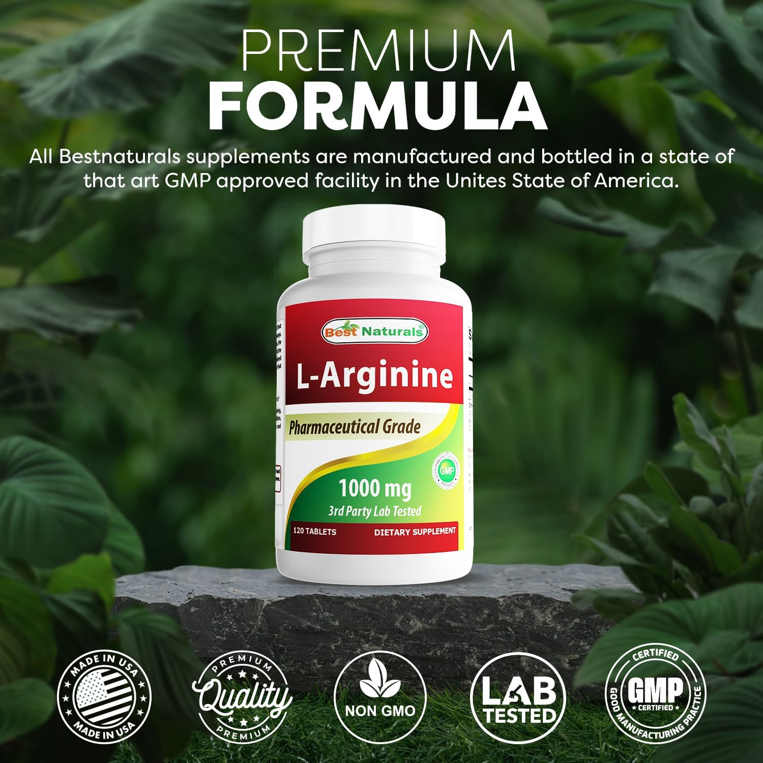 (New Improved Formula) Best Naturals L-Arginine 1000 Mg 120 Tablets - Pharmaceutical Grade L Arginine Supplement Promotes Nitric Oxide Synthesis : Health & Household