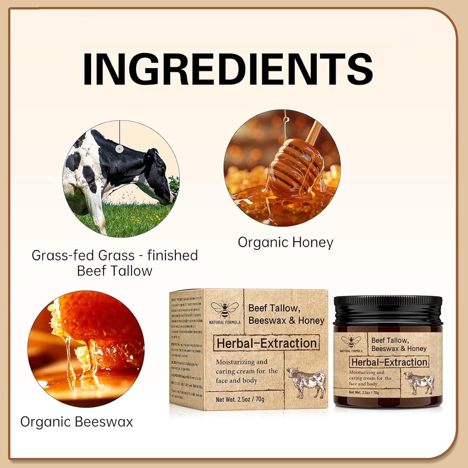 Generic Beef Tallow Balm For Skin Care - Natural Moisturizer For Face & Body-Honey Balm With Vitamins-Whole Body & Face Moisturizer(1Pcs) : Beauty & Personal Care