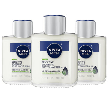 Nivea Men Sensitive Soothing Post Shave Balm With Vitamin E, Chamomile And Witch Hazel Extracts, Alcohol Free After Shave Balm For Men, 3 Pack Of 3.3 Fl Oz Bottles