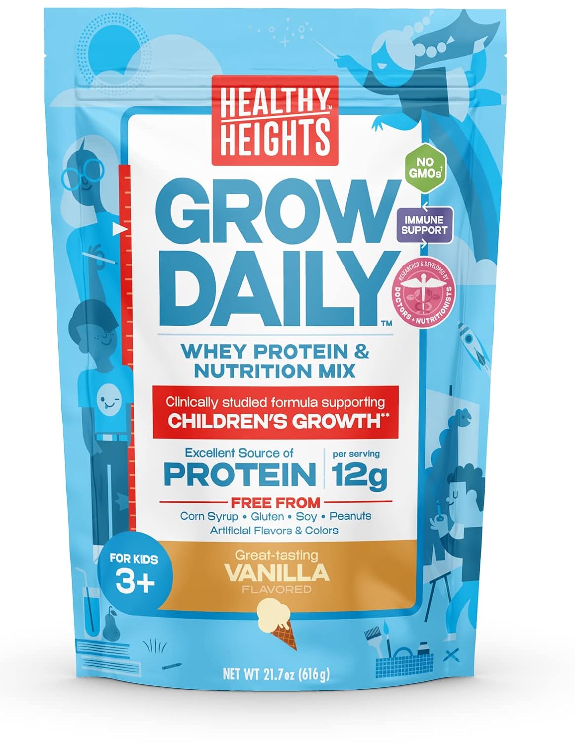 Healthy Height Grow Daily 3 Protein Powder (Vanilla) - Developed By Pediatricians - High In Protein Nutritional Shake - Contains Key Vitamins & Minerals