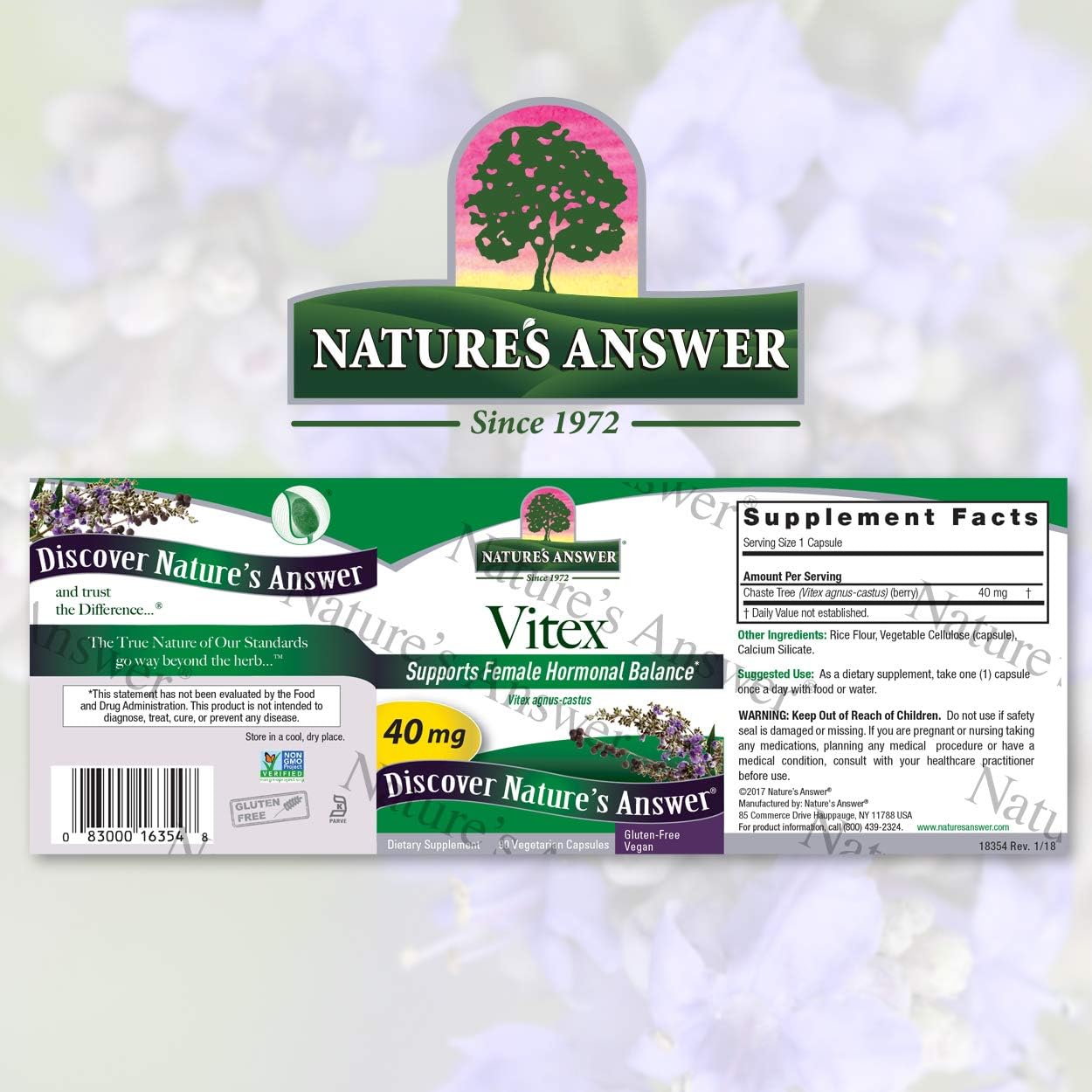 Nature's Answer Vitex Chastetree Berry Supplement, 90-Vegetarian Capsules, 2 Count | Hormonal Balance | Ovulation Support | Menopausal Support